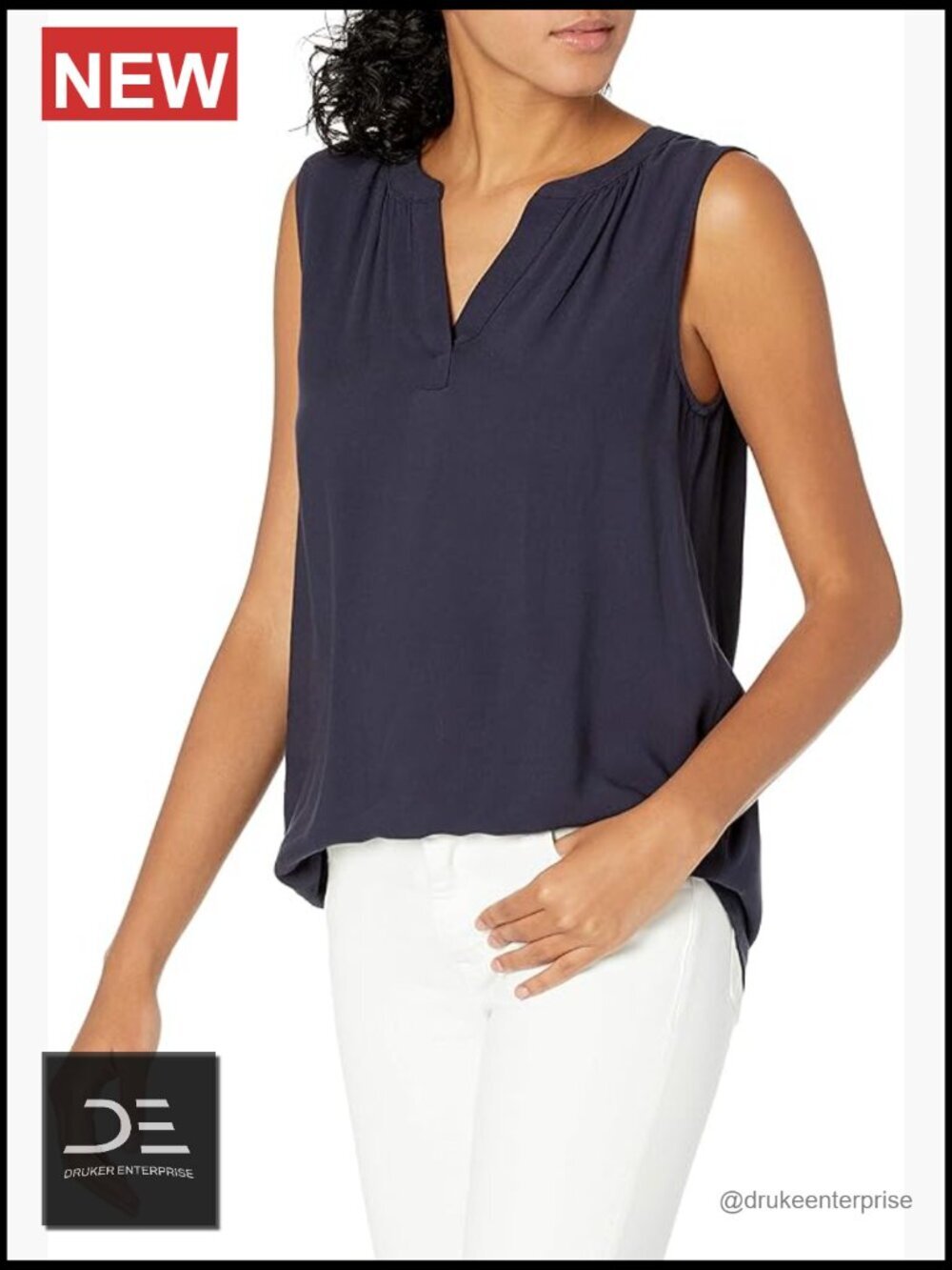 Sleeveless V-Neck Woven Shirt Relaxed Fit